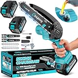 Mini Akku Kettensäge 10000mAh 6 Zoll Mini Kettensäge mit Akku880W reinem Kupfermotor und Sicherheitsverriegelung ideale Elektrische Handkettensäge für präzises Schneiden von Ästen und Holz im Garten