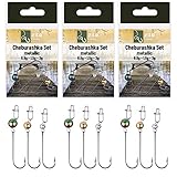 Zite Fishing Cheburashka-Set Metallic | Snap-Wirbel & Chebu Kugelgewicht - 0,6-3g | UL Tungsten Montagen mit Forellenhaken | Gummiköder-Rigs Forellen-Angeln (9 Stück)