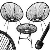 tectake® Set 2X Stuhl 1x Beistelltisch Acapulco, Gartenstuhl, Gartenstühle im Retro Design, Indoor und Outdoor Sessel für Garten, Wintergarten, als Terrassenstühle oder Balkon Sessel - schwarz