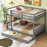 Dolamaní Hochbett 140x200, Kinderbett mit Ausziehbett, Etagenbett für 3 Kinder, Dreierbetten Etagenbetten, Hohe Geländer, Stabile Treppe, Grau (Grau, 140x200cm)