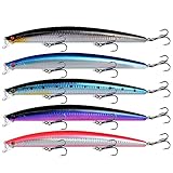 KERUNE Wobbler Set 5 Stück Kunstköder 18cm/24g Angelköder Minnow schwimmend Raubfischangeln wie Hecht, Zander, Barsch, Wels hecht köder