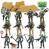 JOYIN 16 Stücke Militär Soldaten Spielset Armymen Figuren mit 12 realistischen Army Ranger Actionfiguren und Waffenzubehör, Militärspielzeug Kampfspielzeug für Kinder Rollenspiele Geschenk