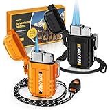 Lafagiet 2 Stücke Jet Feuerzeug, Eine & Zwei Jet Flamme, Winddicht, wasserdicht, Butan Gas Refill Feuerzeuge Multipack für Kerzen, Kocher (NO Gas)