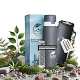 BLATTBERG Outdoor Wasserfilter Trinkwasser-Flasche [740ml, Edelstahl] Entfernt 99,99% Bakterien, Viren & Schwermetalle – Powerballs für Mineralisierung & pH-Balance – wandern, camping & reisen