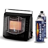 Gas Bullet ® Keramik Gasheizung 2 kW - Effizienter Gasstrahler für Camping, Outdoor & Wohnwagen-Standardisiertes Bajonett Ventil 227g-Flammenregler, Piezo-Zünder (Gasheizung)