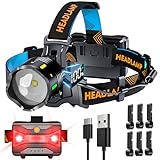 160000Lux 11 Modi Stirnlampe Rote Warnung und Sensor, 10500mAh Batterien 125° Einstellbare und Zoomable Kopflampe, Stirnlampe Led Wiederaufladbar Wasserdicht IP44 für Run Angeln Camping Wandern Laufen
