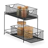 Relaxdays Küchen Organizer, 2 Ausziehkörbe, Etagenregal aus Metall, H x B x T: 32 x 19 x 35,5 cm, Bad Organizer, schwarz