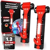 HELFERWERK® 2in1 Notfallhammer mit Gurtschneider fürs Auto [2er Set] | Gehärtete Spitzen, Testsieger, Inkl. Reflektor | Nothammer Gurtmesser als Rettungswerkzeug im Notfall zum Fenster Einschlagen