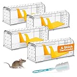 KENNEAS Mausefalle Lebend 4er Pack, Lebendfalle Maus, Wiederverwendbar, Tierfreundliche, Hochsensitive Quick Release, Keiner Kontakt mit Mäusen in der Küche im Garten Im Lager (4, Transparent)