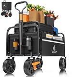 KESSER® Bollerwagen faltbar Handwagen Transportkarre max. 150kg Tragkraft & 360° PVC-Reifen Gerätewagen inkl. 2 Netztaschen, Seitentasche & Abdeckung Transportwagen Gartenanhänger ohne Dach, Schwarz