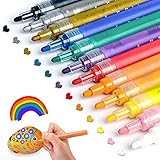 ANYUKE Acrylic Paint Marker, 12 Farben 2-3mm Acrylstifte für Steine wasserfest,Stark Deckend,Multimarker Acrylstift für Holz,Papier, Kunststoff,Glas Kinder Stein Malerei Set