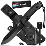 GREIFS® Outdoor-Messer aus D2 Stahl mit Kydex Holster und Feuerstahl, edles Survival Messer für die Bushcraft Ausrüstung, Jagdmesser, Schnitzmesser, Fahrtenmesser (Milan/Schwarz)