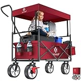 KESSER® Bollerwagen faltbar mit Dach Handwagen Transportkarre Gerätewagen klappbar mit 360° drehbare Vorder-Räder, Vorderrad-Bremse & Vollgummi-Reifen inkl. XXL Außen-Tasche, 2 Netztaschen & Abdeckung