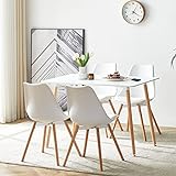 LafeuR Esszimmergruppe Esstisch mit 4 Stühlen, Rechteckig Küchentisch-Set Essgruppe für Küche Esszimmer und Wohnzimmer (Weiß Tisch+4 Weiß Esszimmerstühle)