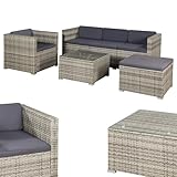 Juskys Polyrattan Lounge Punta Cana L für 4-5 Personen mit 3er Sofa, Sessel, Hocker, Tisch & Kissen, Sitzgruppe für Garten, Terrasse und Balkon, Gartenmöbel Set wetterfest - Grau-meliert