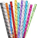 VITEVER 12er-Pack Spiralmuster-wiederverwendbarer durchsichtige Kunststoff-Strohhalme, 27,9 cm lange harte Tumbler-Trinkhalme mit Reinigungsbürste