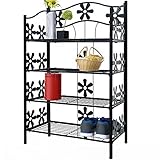 Deuba® Blumenständer 4 Etagen Metall Schwarz Pflanzenständer Indoor Outdoor Blumenregal Balkon Pflanzenregal Gummifüße Garten Blumenbank Blumenhocker