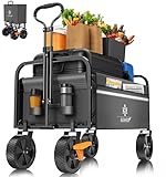 KESSER® Bollerwagen faltbar Handwagen Transportkarre max. 150kg Tragkraft & 360° PVC-Reifen Gerätewagen inkl. 2 Netztaschen, Seitentasche & Abdeckung Transportwagen Gartenanhänger ohne Dach, Anthrazit