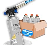 STAHLMANN ® Gasbrenner mit Kartusche 227g – Schweißbrenner max. 1300°C Temperatur – Lötlampe mit Piezozündung – Bunsenbrenner Küche -Küchenbrenner (4x Gaskartuschen)