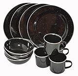 A.Blöchl Hochwertiges 12 teiliges Emaille Kochset Western für 4 Personen (12 teilig/Schwarz)
