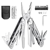 Farerkass Edelstahl Multitool, 14-in-1 Multifunktionszange Faltbare mit Messer Lineal Säge, Multifunktionale Zange, Multi Tool Ideal für Outdoor Wandern Camping, mit Tragtasche Schwarz