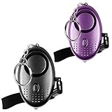 Notfall Persönlicher Alarm [2er Pack] Qoosea Scream Safesound Alarm 140dB LED Taschenlampe für Kinder/Frauen/Senioren/Student Self Defense Schutz Gesichert (Schwarz + Lila)