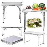 VickyHome 60x45 cm Weißer Klappbarer Garten Picknick CampingTisch Faltbar, Hochleistungsklappbarer Bocktisch Schreibtisch Esstisch aus Kunststoff mit 2 Höhenverstellbaren (56 / 26CM) für Grillpartys