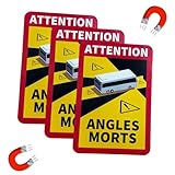 3 Stück Toter Winkel Aufkleber, Magnetische Warnschilder Achtung, Attention Angles Morts Aufkleber, 17x25cm Wasserdicht Autoaufkleber mit UV Schutz für Bus und Wohnwagen
