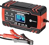 8A Ladegerät Autobatterie, 12V/24V KFZ Batterieladegerät Vollautomatisches Intelligentes Erhaltungsladegerät, LCD-Bildschirm Smart Vollautomatisches Ladegerät für Auto, Motorrad, LKW, Rasenmäher