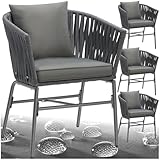 tectake® Gartenstühle Set, Geflecht-Stuhl, Gartenstuhl Rope, Stühle Outdoor, Balkon Sessel, Terrassenmöbel mit Sitzpolster und Kissen für Garten, als Terrassenstuhl, Gartensessel - 4er Set