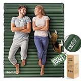 HIKENTURE Camping Matratze für 2 Personen mit Kissen, 10cm Doppel Isomatte Aufblasbar, Selbstaufblasende Camping Schlafmatte 140x200cm mit Fußpumpe, für Camping, Outdoor, Wandern, Strand, Grün