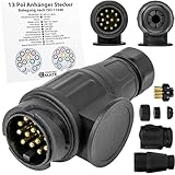 13 poliger Anhänger Stecker, 1 Pack, 13pin Stecker nach ISO 11446 genormt, AHK Verbinder 12V System, 13 Pin Hänger Adapter mit Doppel-Dichtung, 13pol Anhängerstecker für 13 pol Steckdose, 7-13 Adapter