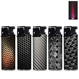 5X Sturmfeuerzeug Turboflamme Turbofeuerzeug Top Motive Turbo Flamme Feuerzeug mit Schutzkappe absolut windfest Gasfeuerzeug nachfüllbar (Metal Plates)