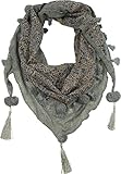 fashionchimp Damenschal mit Zier-Quasten und Muster-Mix Stickerei, Fransen-Schal, Dreieck-Tuch (Pattern-Grau)