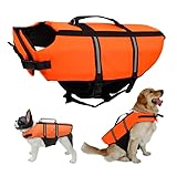 Schwimmweste Hund, FainFun Schwimmweste Hund Orange, für Klein und Groß Hunde Ripstop und Reflektierende, Verstellbare Größe mit Starkem Auftrieb und Schwimmen Rettungsgriff(M, Orange)