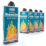 TOM 5 x Feuerzeugbenzin 133 ml Benzin Flasche im Set zum nachfüllen für Feuerzeuge, Handwärmer und Benzinkocher oder als Waschbenzin – Feuerzeug-Benzin