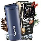 Bachgold® Profi Outdoor Wasserfilter Flasche XL [800ml] mit 1500L Filterkapazität I Entfernt 99,99% aller Bakterien und filtert Mikroplastik, Partikel und Chlor I Blackout & Krisensicher, Blau 800ml
