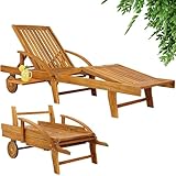 Casaria® Sonnenliege Holz Klappbar 160kg Belastbarkeit Räder Tisch Fuß- und Rückenteil variierbar Ablage Garten Balkon Terrasse Gartenliege Akazie