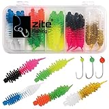 Zite Fishing Forellen-Köder Gummi Set mit Box – 25STK Lamellen-Würmer Angelköder + 3 Tungsten-Jigköpfe