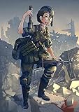 ERUZO 5D-Diamant-Malset für Erwachsene, Anime-Mädchen, Bundeswehr, Kurzhaarkatze, Brille, Freizeit, Intelligenz, Kunsthandwerk für die Wanddekoration zu Hause, 40 x 40 cm