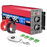 ETREPOW 1500w Wechselrichter 12v Auf 230v Reiner Sinus Spannungswandler mit 2 EU-Steckdose und Einer 2,1A USB,Drahtlose Fernsteuerung,LCD Bildschirm und 2 Lüftern-Spitzenleistung 3000w Kfz Konverter