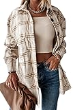 HVEPUO Bluse Damen Hemdjacke Oberteile Elegant Blusen Longbluse Flanellhemd Hemd Karohemd Blusenshirt Holzfällerhemd Hemdbluse Karobluse Kleidung Braun L