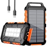 Solar Powerbank 26800mAh, PD15W Tragbare Solar Ladegerät mit Solarpanel USB C Externer Akku Outdoor Wasserdichtes mit LED Taschenlampe