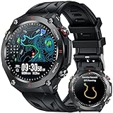 GPS Smartwatch Herren Fitnessuhr Armbanduhr: Schwarz Uhr Kompass Luftdruck Telefonfunktion Schlafmonitor Herzfrequenz Blutdruck Schrittzähler Sportuhr Wasserdicht 1,45' Touchscreen 650mAh Akkulaufzeit