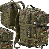 BWuM US Assault Pack Cooper Rucksack + Patch & Flaggen, Größe:Large (50L), Farbe:Flecktarn