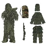 aleawol 3D Ghillie Tarnanzug Suit, 5 Stück Tarnanzug Jagd Wald Woodland Camouflage Anzug für Jagd Allerheiligen Outdoor-Training Paintball Forest-Fotografie Taktischer Ghillie Suit