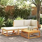 Hoodmeel Gartenlounge Holz Gartenlounge Outdoor Lounge möbel Holz Balkonmöbel Holz Outdoor Lounge Holz Gartensofa Ecksofa mit Kissen Massivholz Akazie-Creme-3-tlg