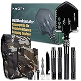 MADERY 11IN1 Klappspaten | Robuste, rostfreie Survival Ausrüstung aus hochwertigem Stahl | Klappschaufel für Outdoor, Überleben, inkl. Feuerstahl & Tasche, Geschenk für Männer