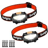 Stirnlampe (2 Stück), leistungsstarke LED-Stirnlampe, 140 lm, 3 Leuchtmodi, verstellbar, geringes Gewicht, für Laufen, Camping, Radfahren, Außenbeleuchtung, Geschenk für Kinder, 6 AAA-Batterien