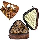 TUBAZ Antike Steampunk Dreieckige Sonnenuhr Messing Kompass - Top Grade Clear Vision Handcrafted Brass Compass in Leather Box Birthday Gift, Baptism Gift, Wedding Gift, Valentine's Day Gifts.